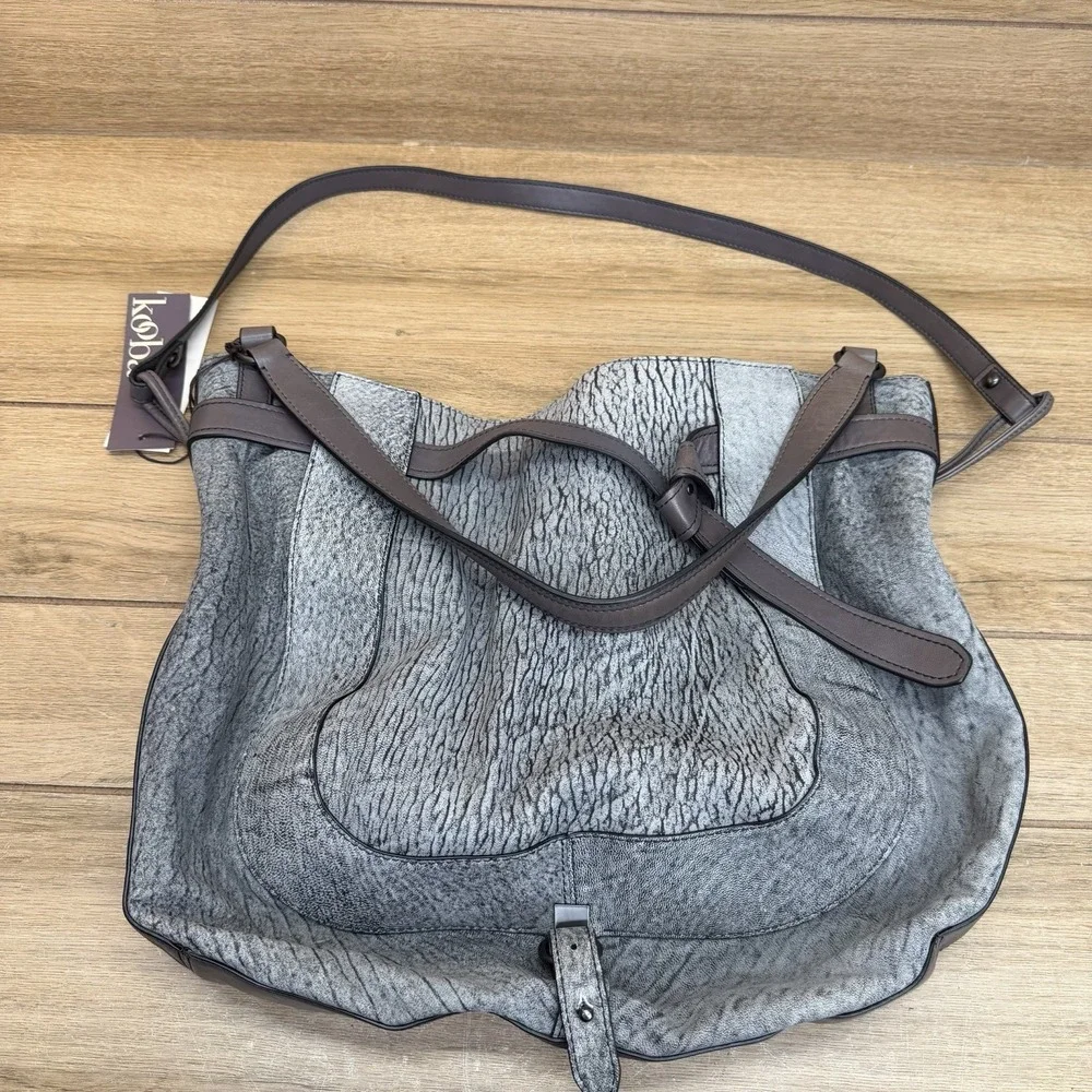 Kooba Gray Slouchy Leather Hobo Shoulder Bag Large Purse Y2K Boho Tote NWT
